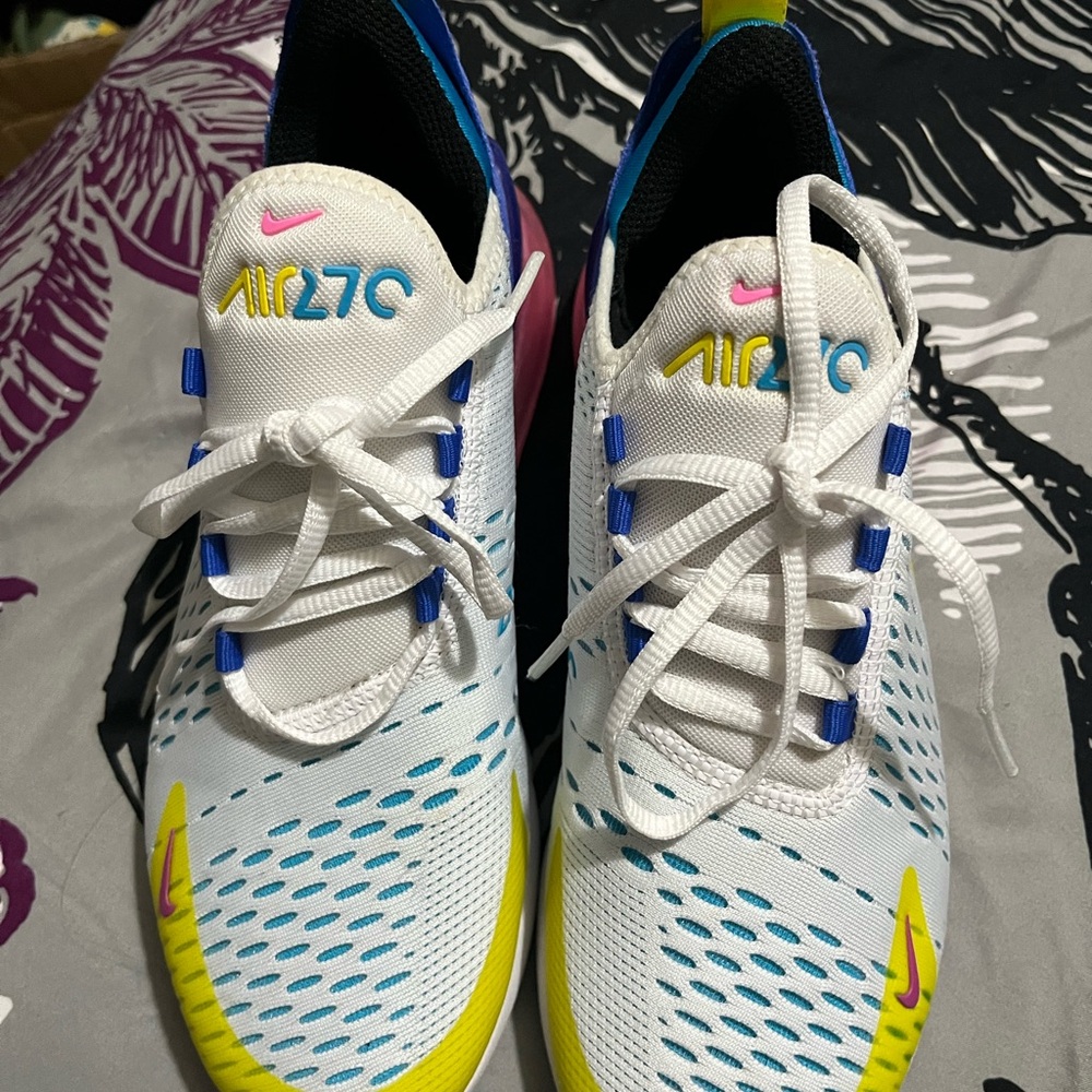 Nike White Sneakers with Blue and Yellow Details